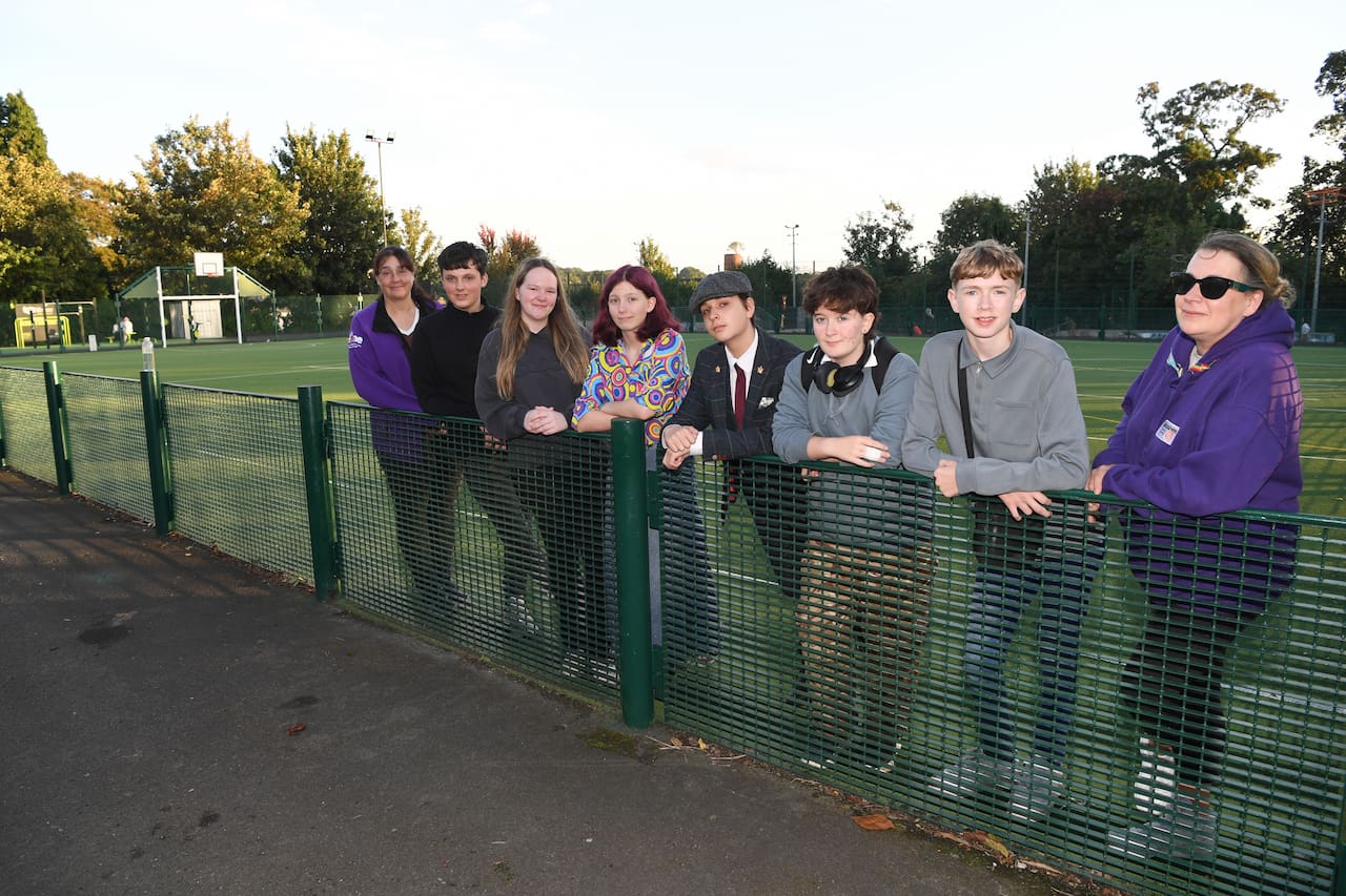 Young people stood on the MUGA area at Clitheroe Castle