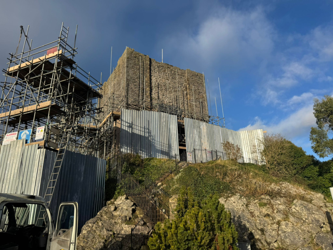 Clitheroe Castle with scaffolding surrounding it