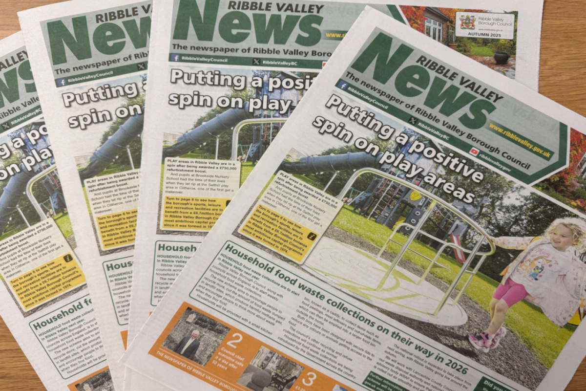Multiple copies of Ribble Valley News Autumn 2025 spread out