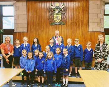 St Mary’s School Council with Mayor Mark Hindle in the Ribble Valley Council chamber.