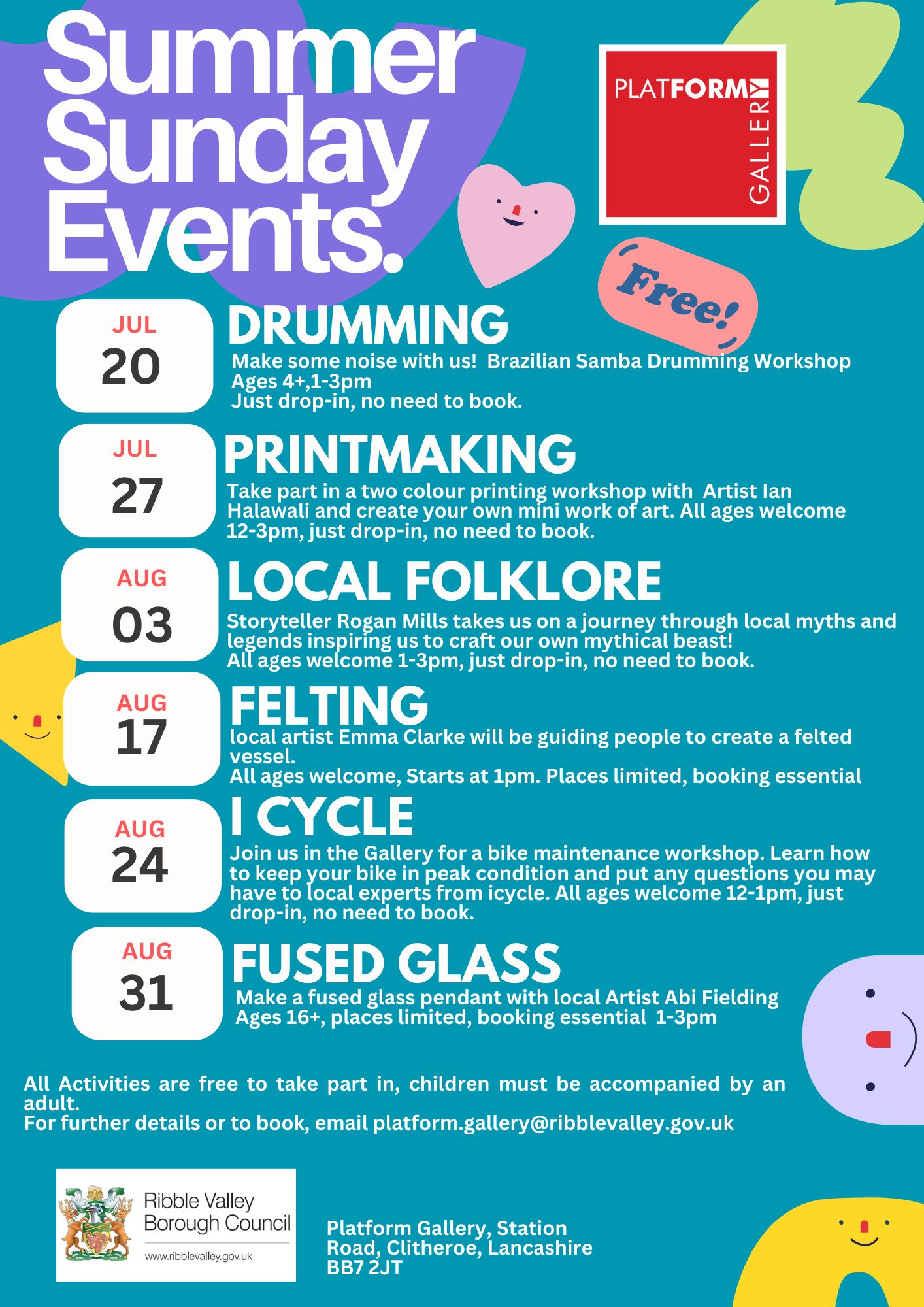 Poster of Summer Sunday Events occurring at Platform Gallery