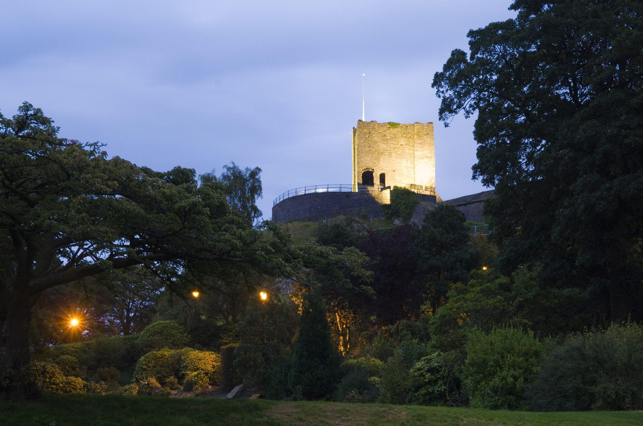 Clitheroe Castle at night