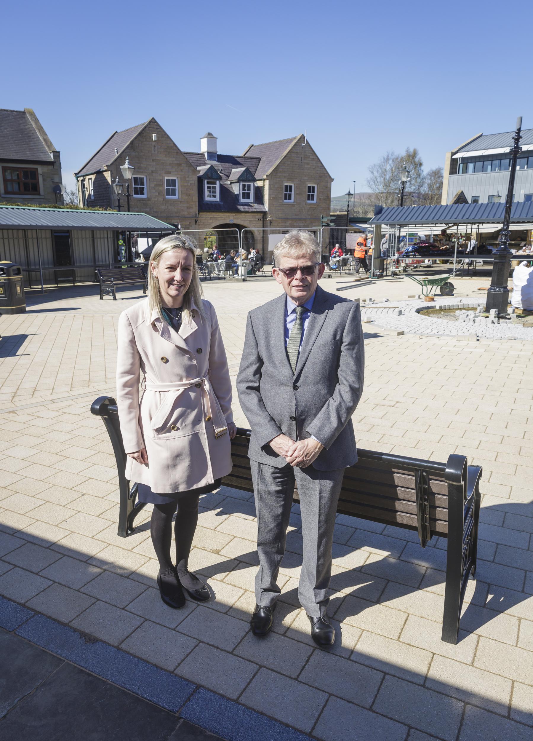 Ribble Valley Borough Council acting leader Simon Hore and the council's director of planning and economic development, Nicola Hopkins, at the new look Clitheroe Market bullring