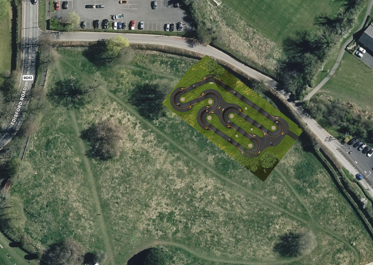 Map showing location of Edisford pump track location