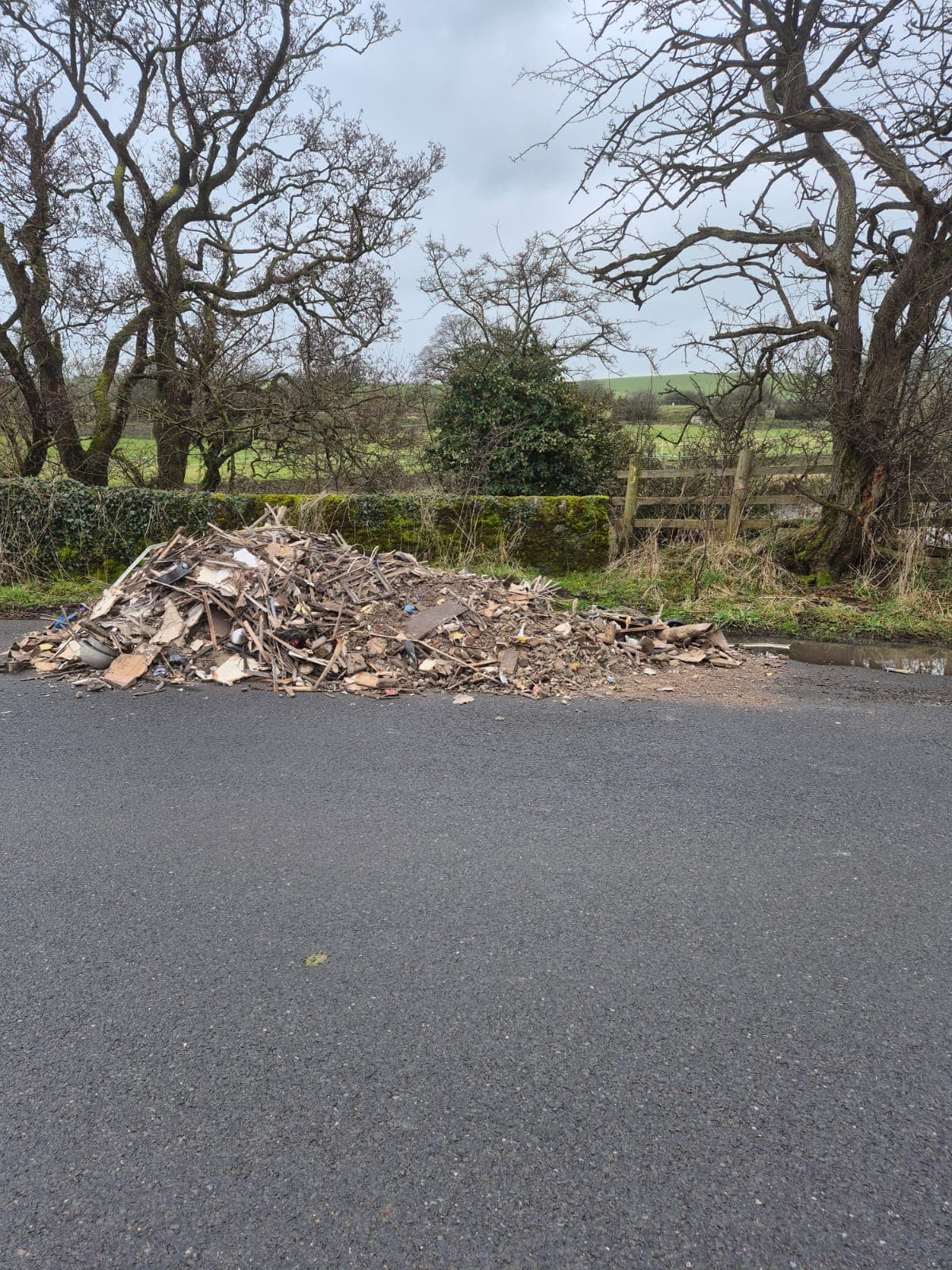 Some building rubble that's been flytipped roadside.