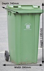 Green bin with dimensions