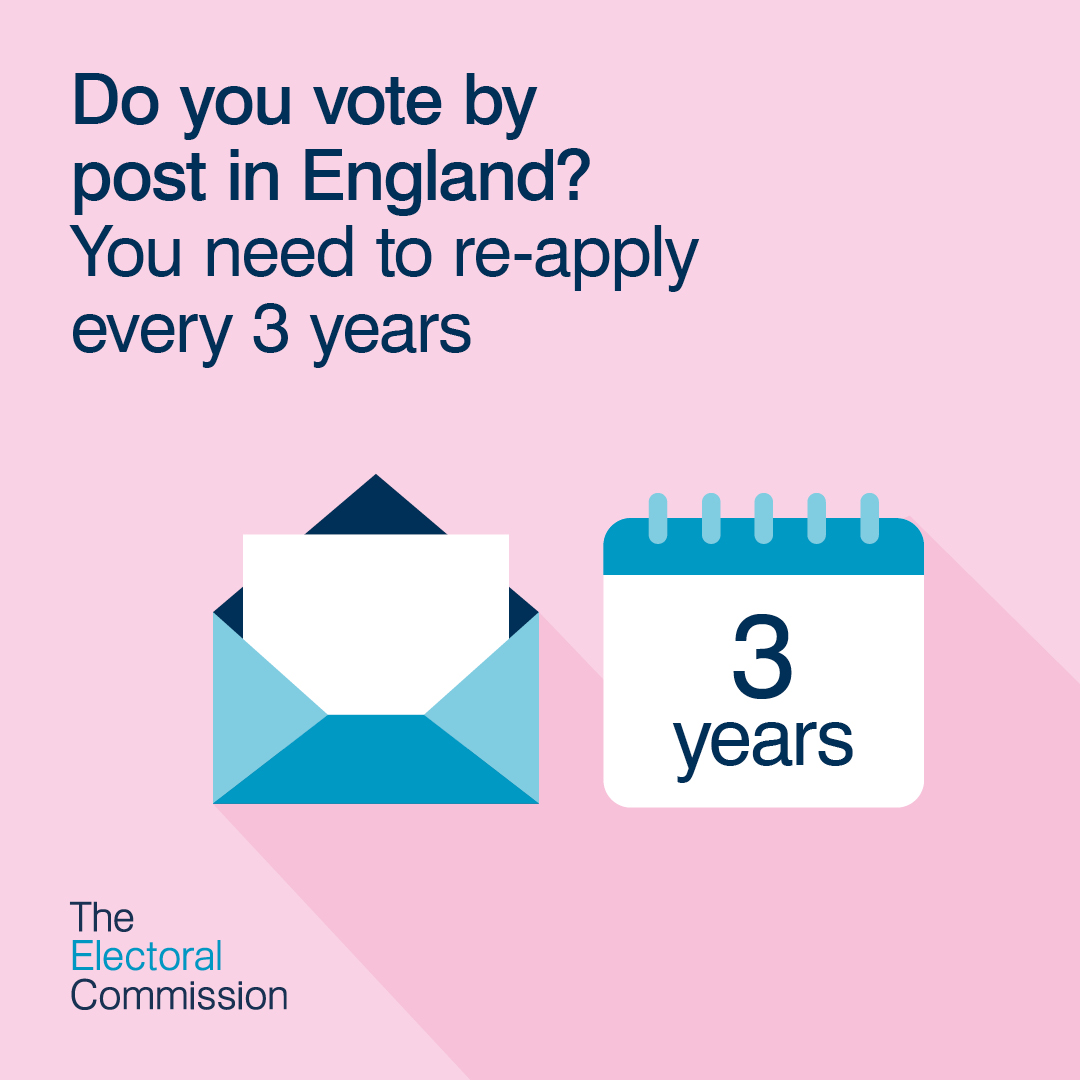 Do you vote by post on England? You need to re-apply every 3 years