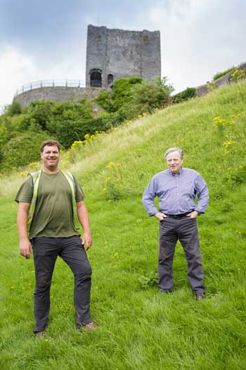 Ricky Newmark, chairman of Ribble Valley Borough Council’s community services committee (right), with the council’s head gardener, Robert Sagar, at the Clitheroe Castle rewilding site.