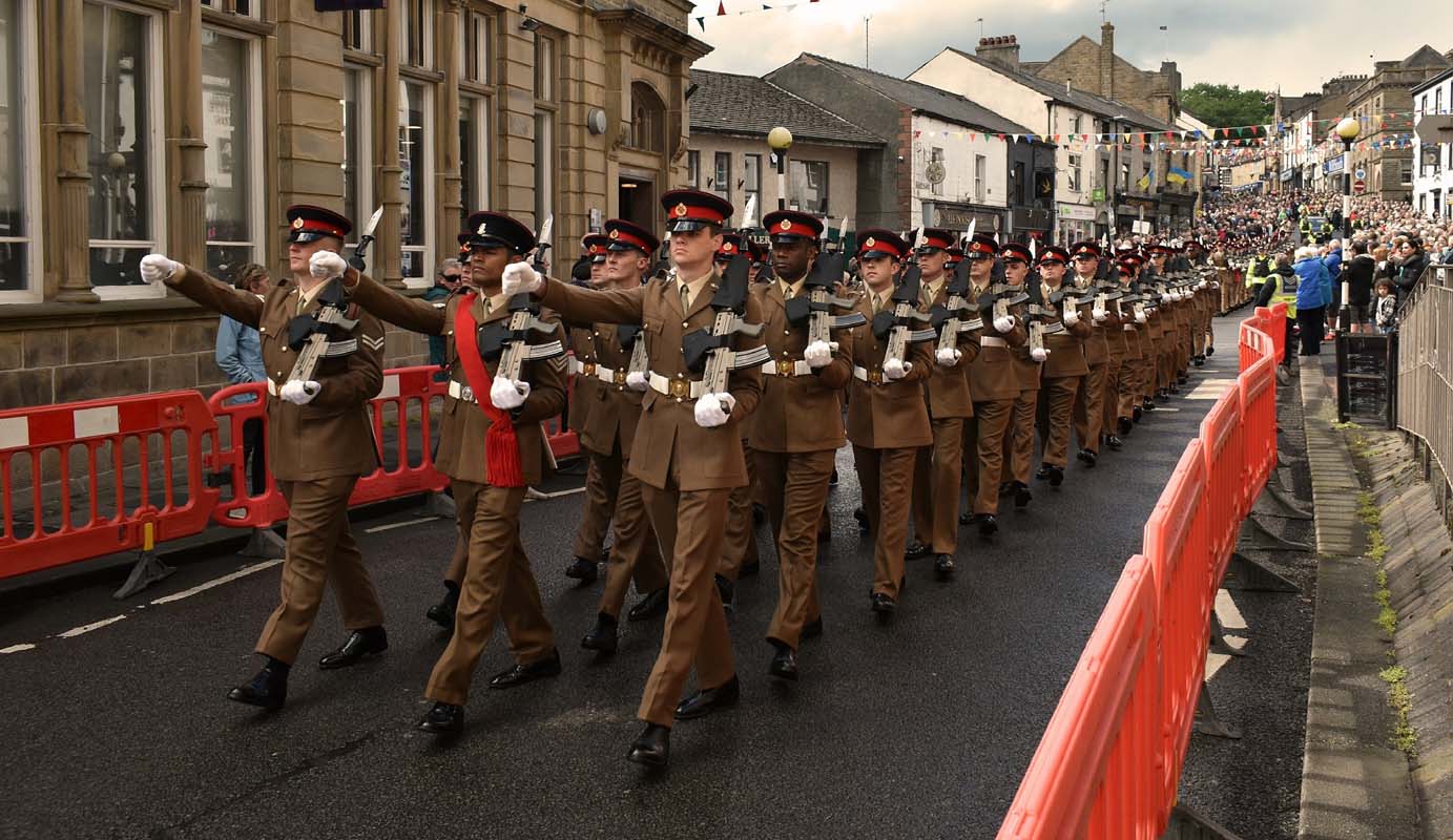 The Duke of Lancaster’s Regiment marching down York St, Clitheroe