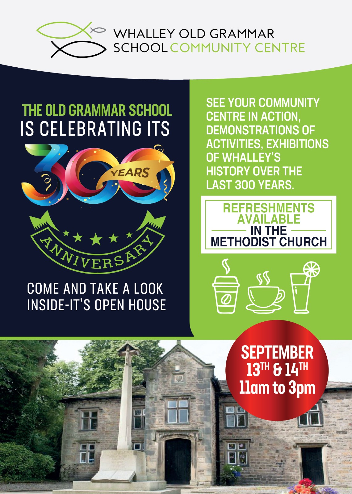 Poster for Whalley Old Grammar School Open Day 2025