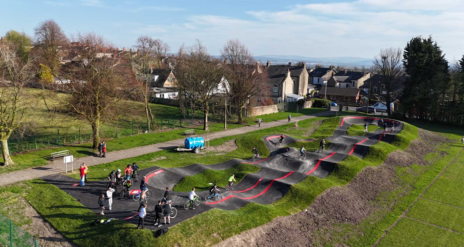 An aerial view of Longridge Pump Track